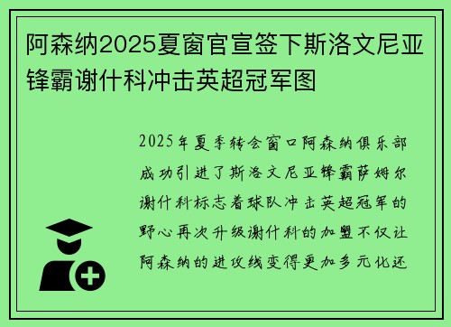 阿森纳2025夏窗官宣签下斯洛文尼亚锋霸谢什科冲击英超冠军图